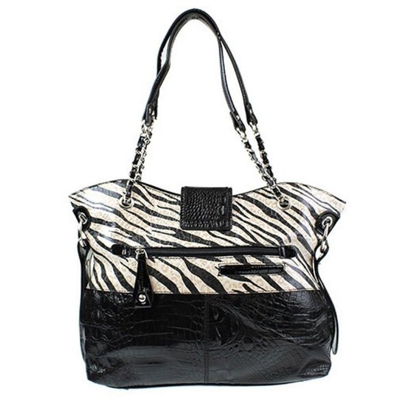 M.C. Marc Chantal Croco Embossed Genuine Leather Tote - Zebra - Picture 3 of 12